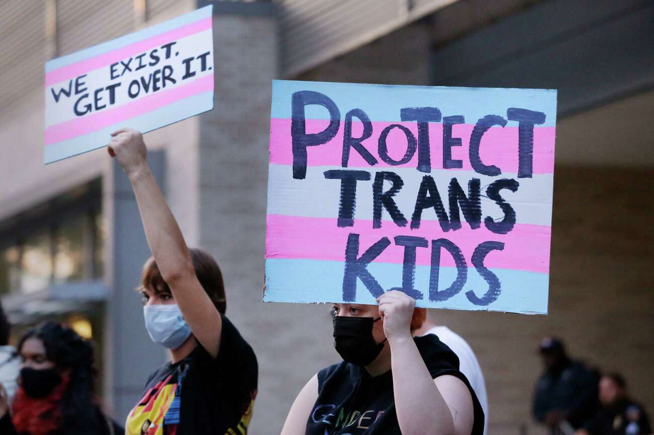 Protesters demonstrate outside of the Student Center before Matt Walsh, the conservative anti-trans activist, speaks after a screening of his movie at the University of Houston Thursday, Oct. 13, 2022 in Houston, TX.
