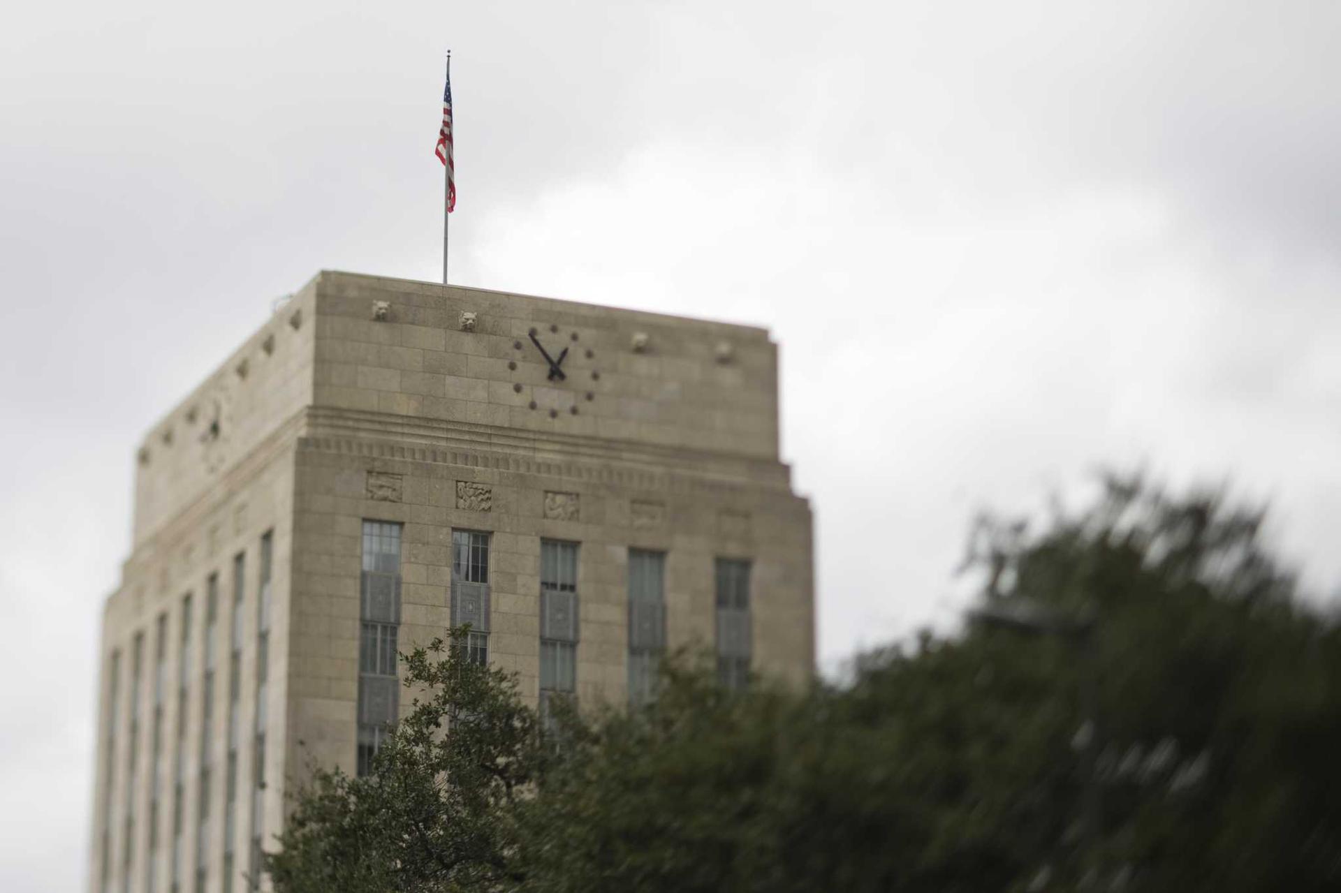 A view of the tower of City Hall. 