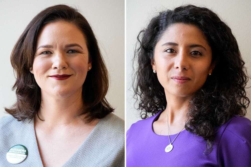 Headshots of Alexandra del Moral Mealer and Lina Hidalgo.