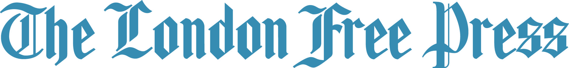 The London Free Press logo, blue words on a white background
