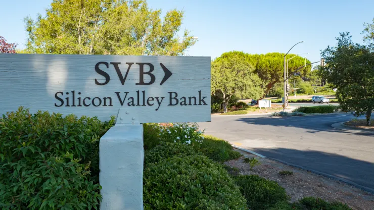 Signage for high-tech commercial bank Silicon Valley Bank, on Sand Hill Road in the Silicon Valley town of Menlo Park, California, August 25, 2016.