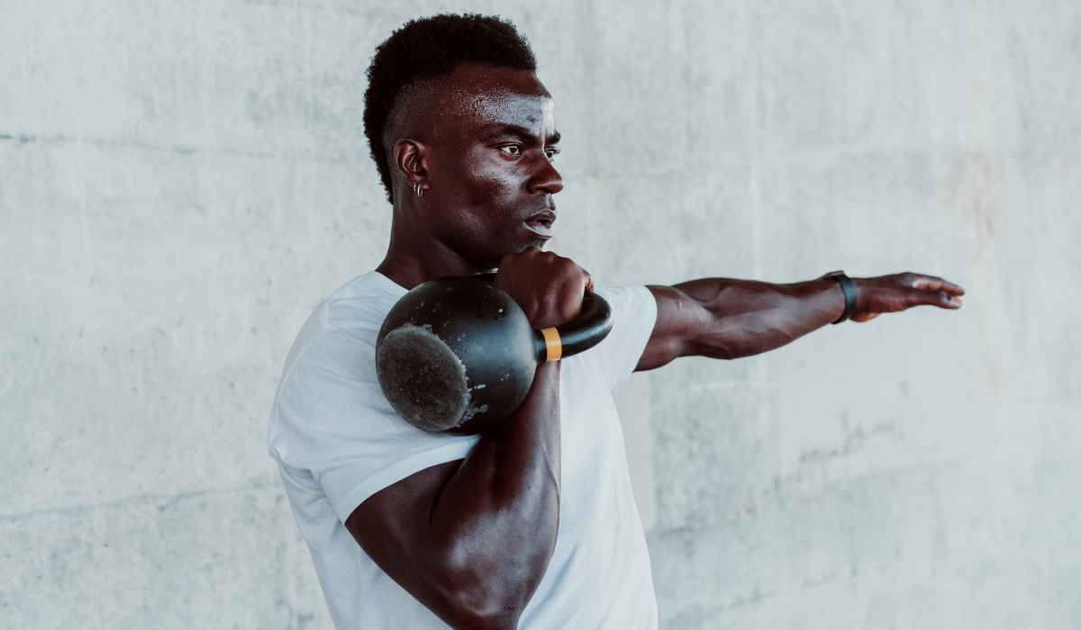 Man exercising with a kettlebell