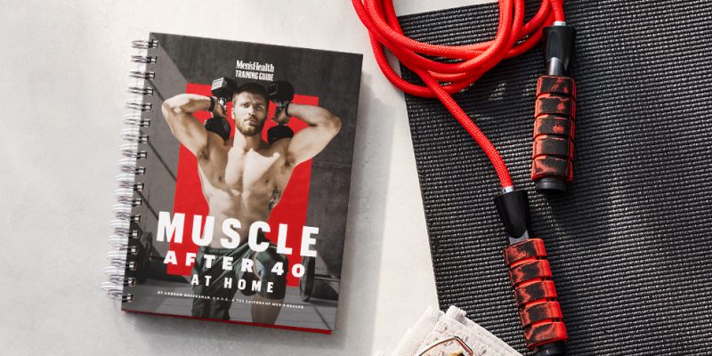6-Week Lean Muscle Level-Up guide laying on a bench with weights nearby