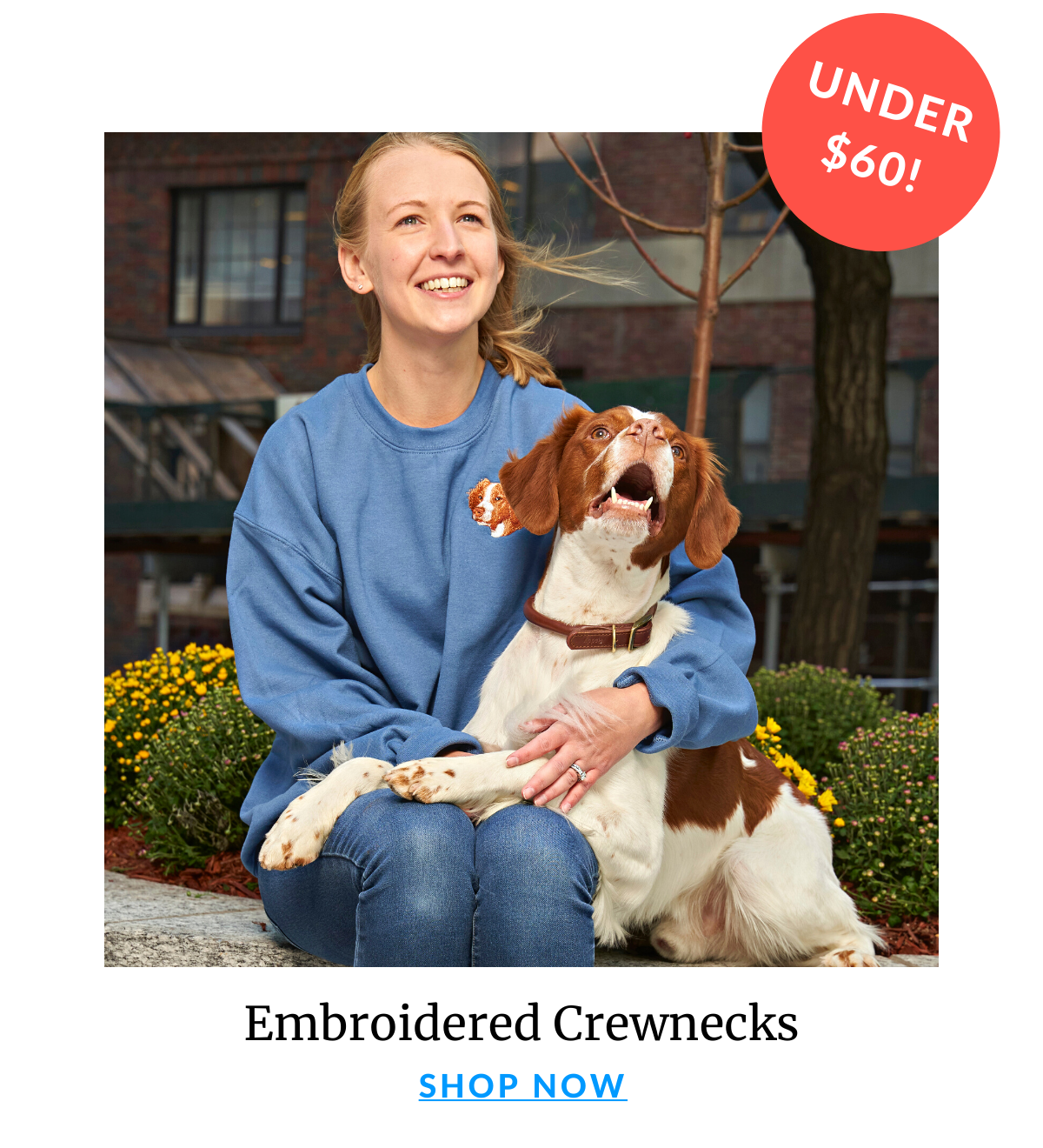 Stay cozy with a breed crewneck!