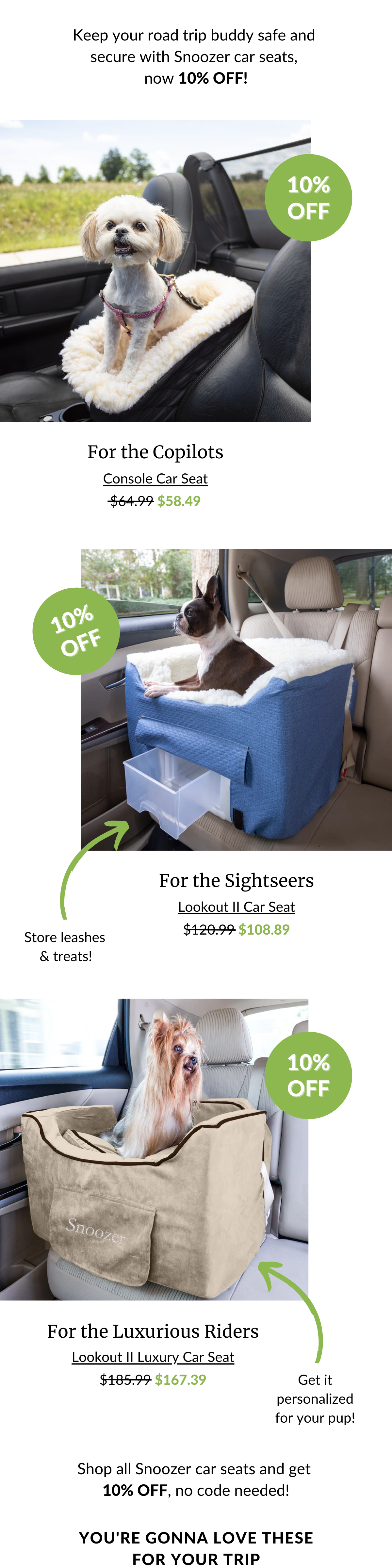 Hit the road with 10% OFF Snoozer Car Seats!