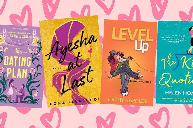 Four book covers (author names covered): Dating Plan, Ayesha at Last, Level Up, The Kiss Quotient Four book covers (author names covered): Dating Plan, Ayesha at Last, Level Up, The Kiss Quotient