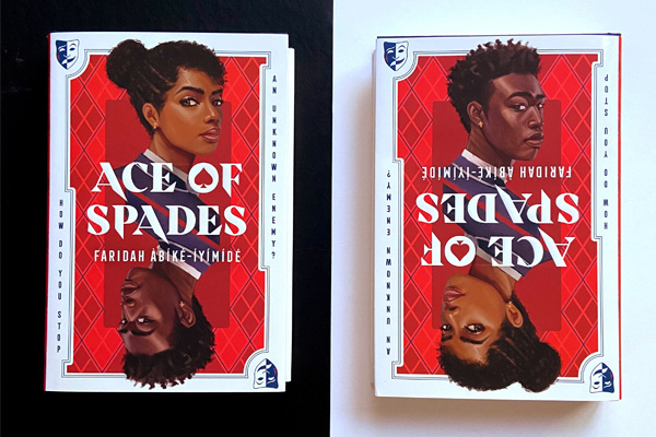 Two copies of ''Ace of Spades'' by Faridah Àbíké-Íyímídé  next to each other, one right side up, the other upside down