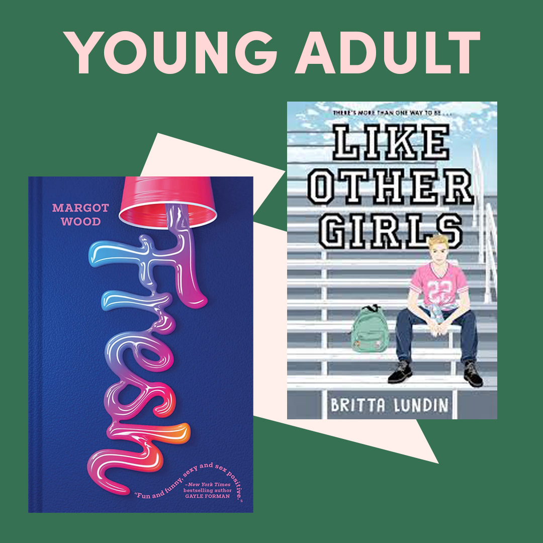 Illustrated graphic with book cover and text ''young adult''