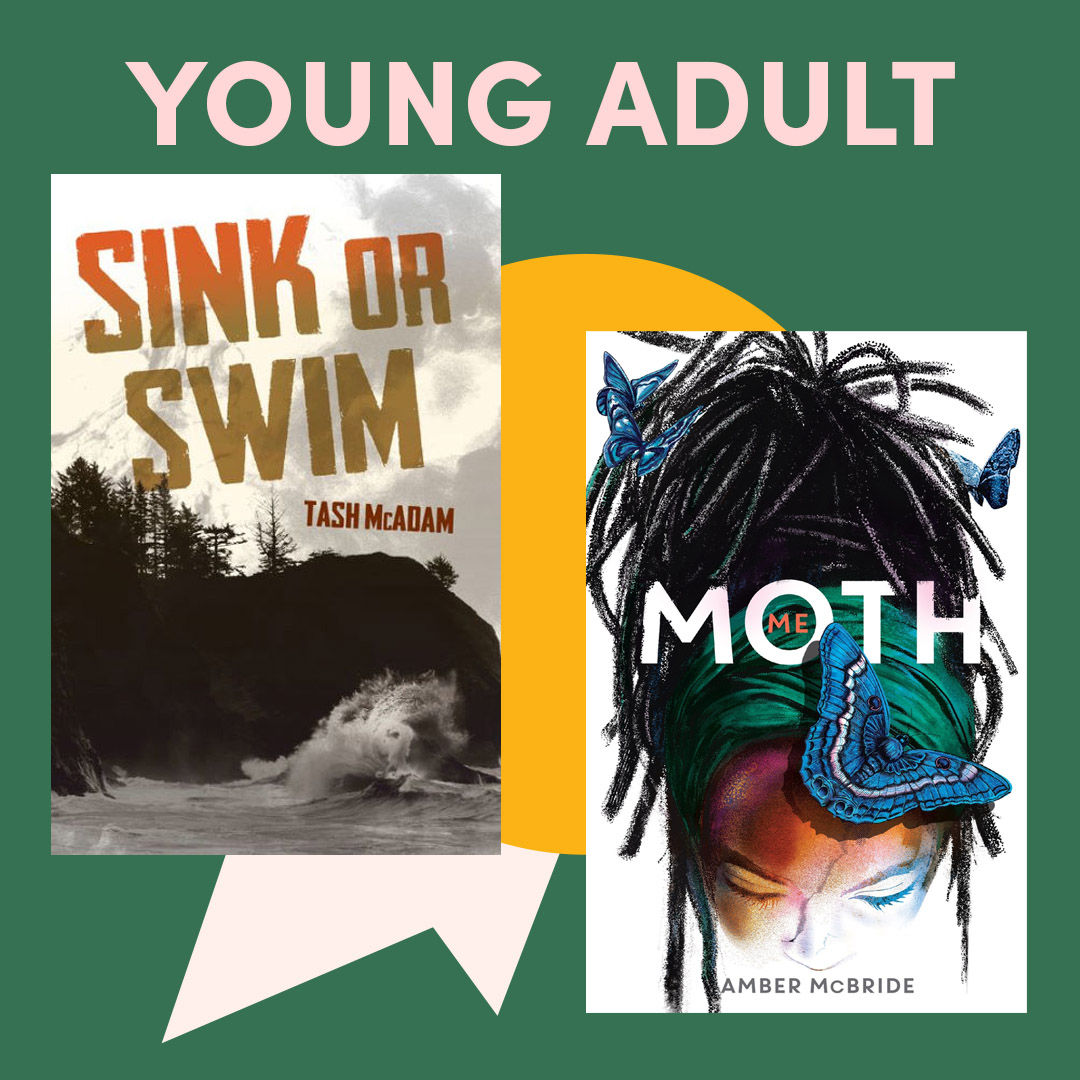 Illustrated graphic with book cover and text ''young adult''