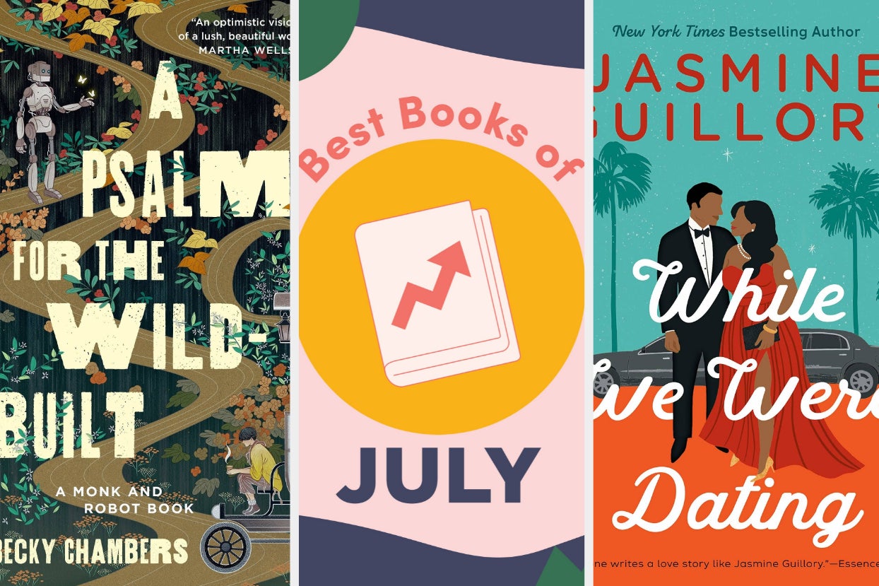 Two book covers sandwiched by a graphic reading ''best books of july'' Two book covers sandwiched by a graphic reading ''best books of july''