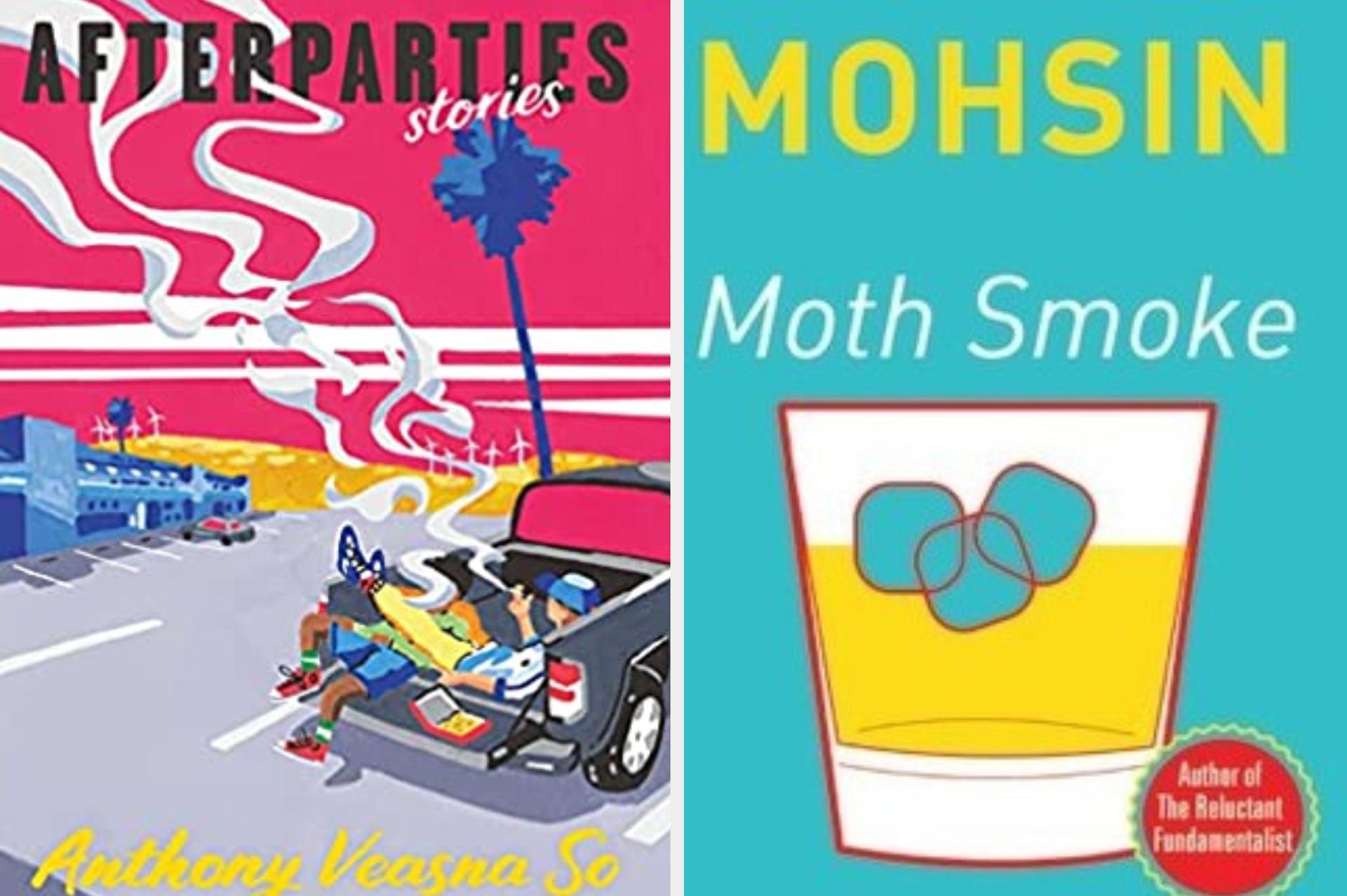 left: cover of afterparties by anthony veasna so; right: cover of moth smoke by mohsin hamid left: cover of afterparties by anthony veasna so; right: cover of moth smoke by mohsin hamid