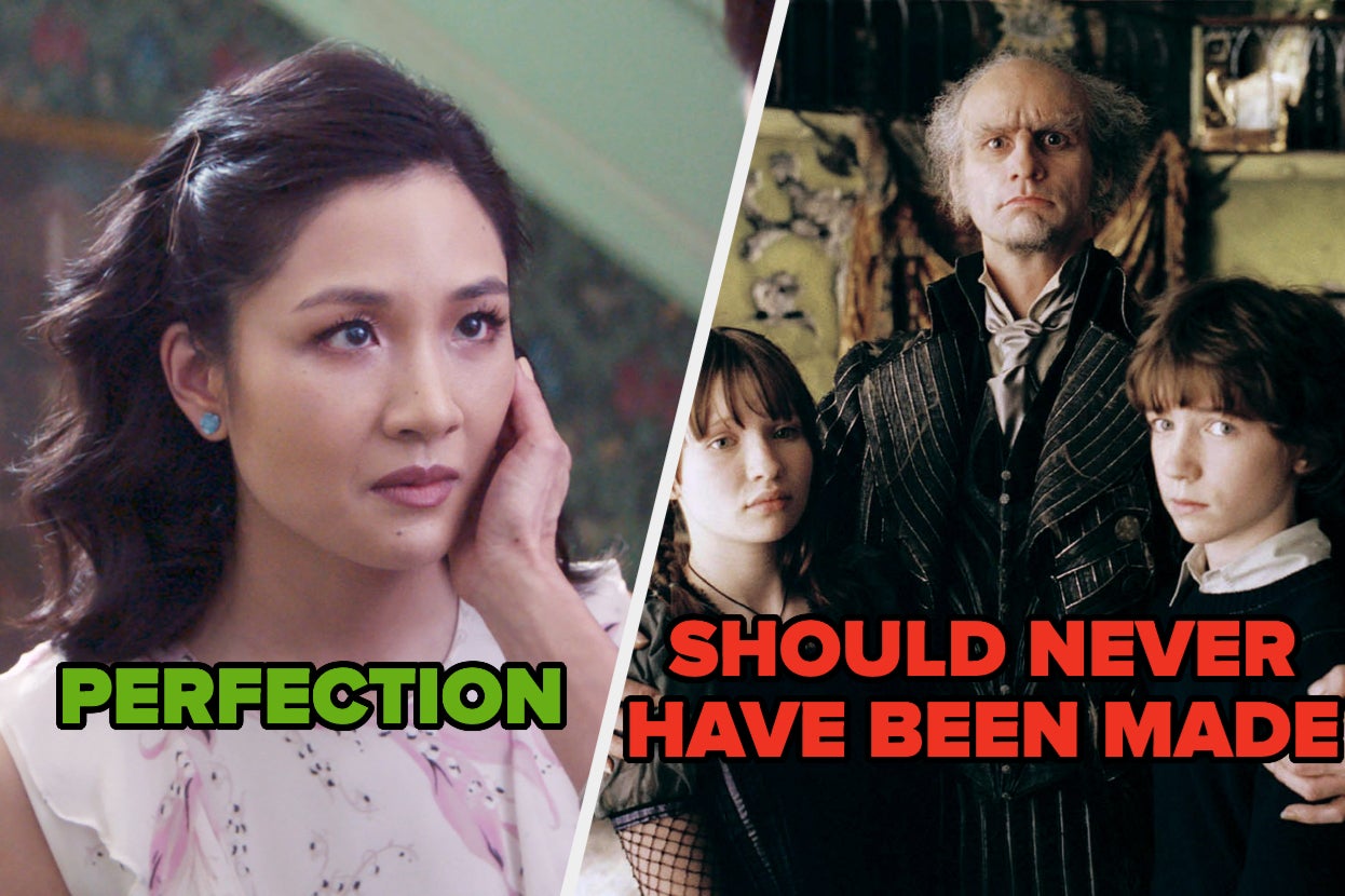 Rachel from Crazy Rich Asians with a hand cupping her cheek and text ''perfection;'' characters from ''series of unfortunate events'' with text ''should never have been made'' Rachel from Crazy Rich Asians with a hand cupping her cheek and text ''perfection;'' characters from ''series of unfortunate events'' with text ''should never have been made''