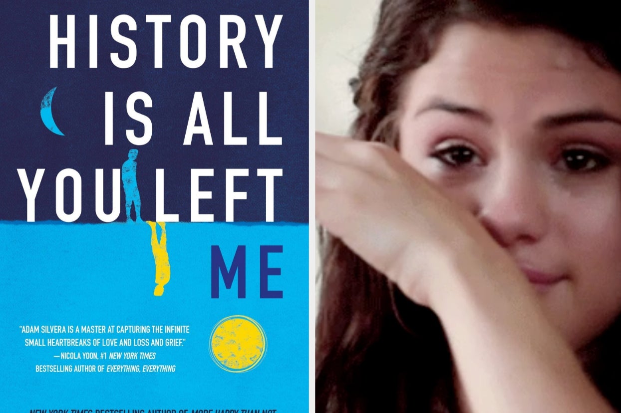 book cover for ''history is all you left me;'' selena gomez wipes away a tear book cover for ''history is all you left me;'' selena gomez wipes away a tear