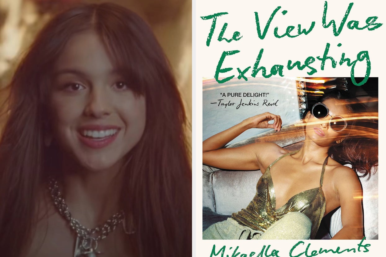 left: olivia rodrigo smiles sadly at the camera; right: the cover of ''the view was exhausting'' left: olivia rodrigo smiles sadly at the camera; right: the cover of ''the view was exhausting''