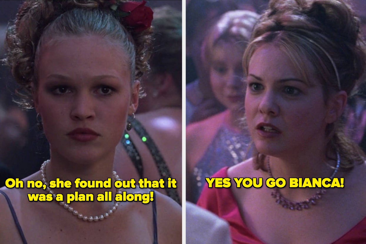Screenshots of Kat and Bianca from 10 things i hate about you with text reactions