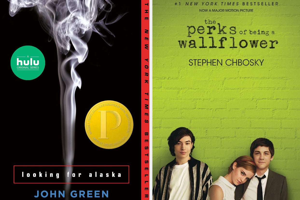 cover of looking for alaska by john green; cover of the perks of being a wallflower by stephen chbosky