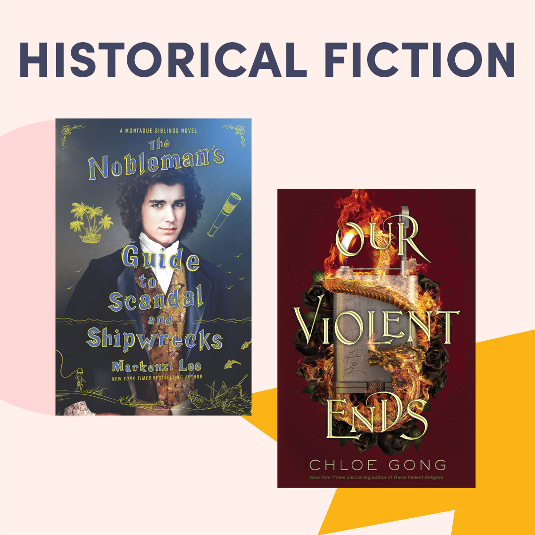 Illustrated graphic with book covers, text reads ''Historical Fiction'' Illustrated graphic with book covers, text reads ''Historical Fiction''