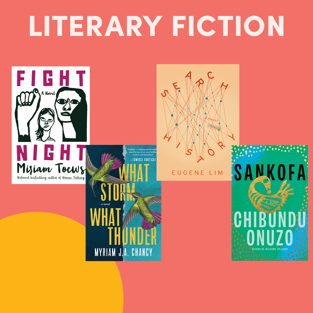 illustrated graphic with three book covers; text reads ''literary fiction'' illustrated graphic with three book covers; text reads ''literary fiction''