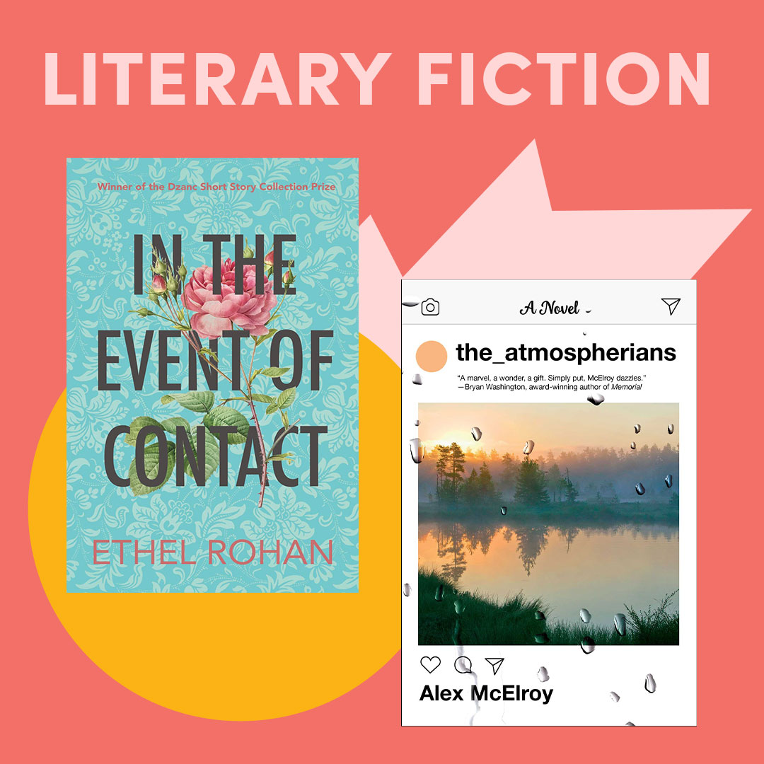 Illustrated graphic with book covers, text reads ''Literary Fiction''