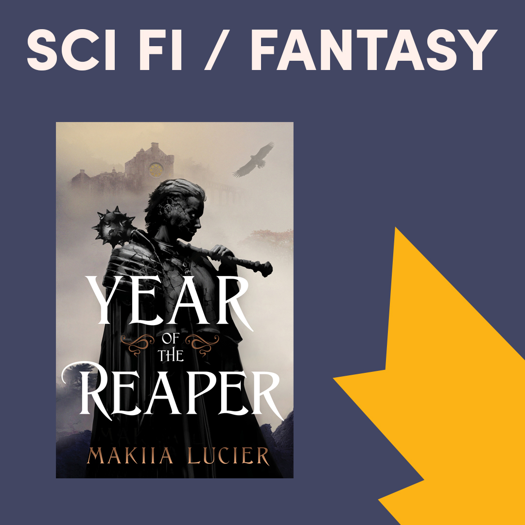 Illustrated graphic with two book covers, text reads ''Sci-fi & Fantasy'' Illustrated graphic with two book covers, text reads ''Sci-fi & Fantasy''