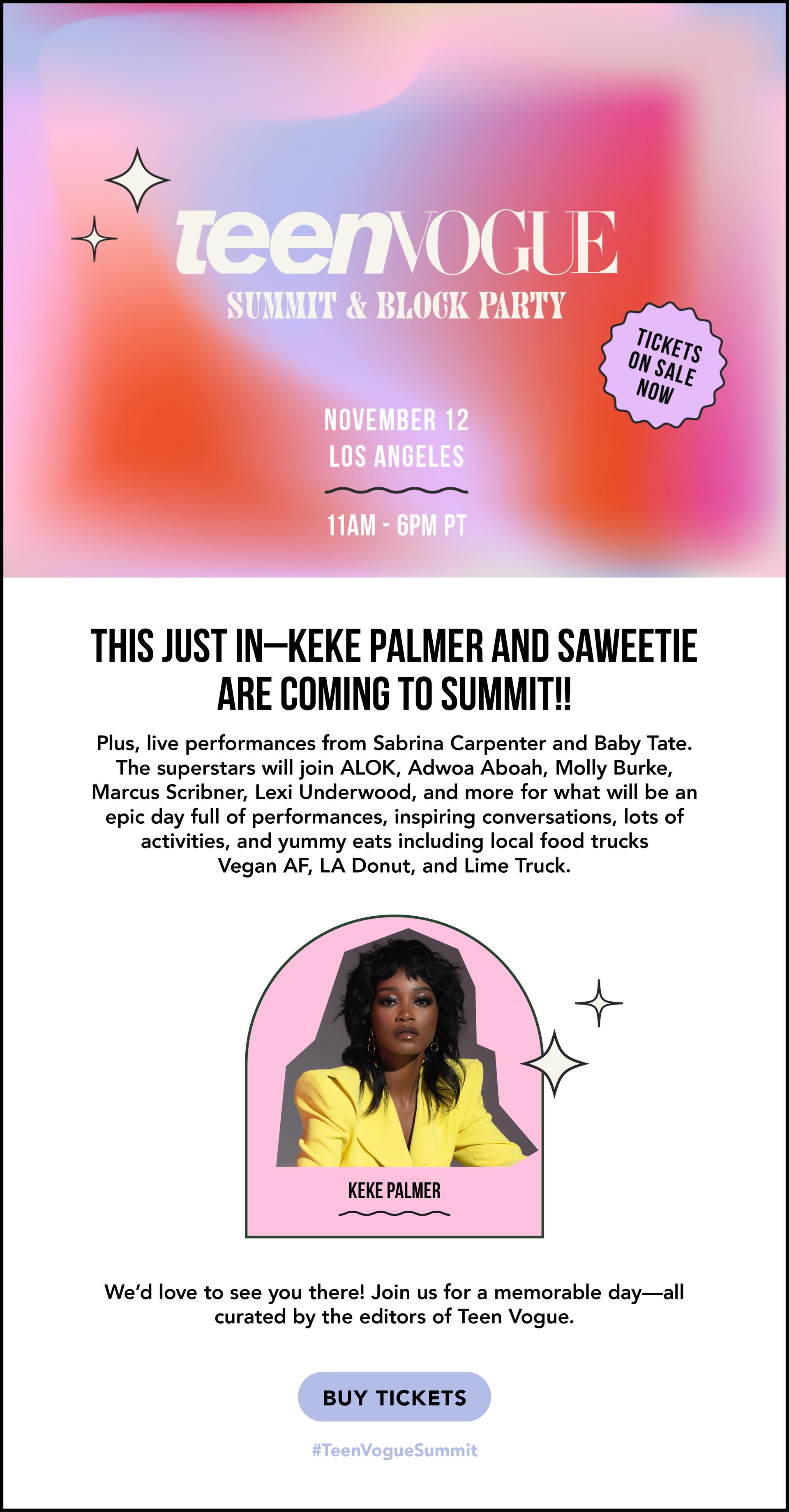 Text that reads teen vogue summit and block party with event information