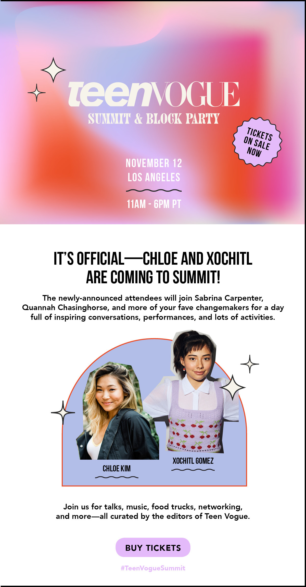Text that reads teen vogue summit and block party with event information