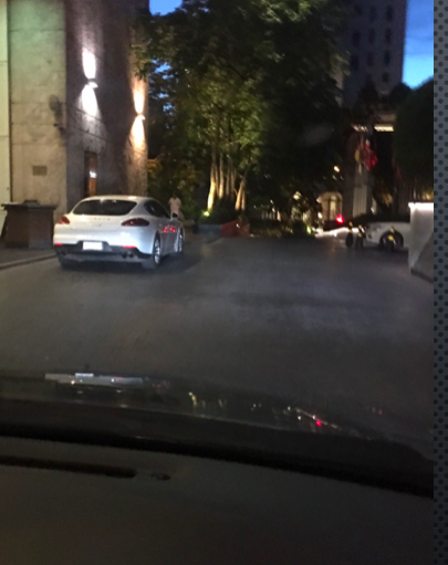 Surveillance footage of Cazes’ white Porsche Panamera