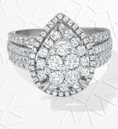 Multi-Diamond Double Pear Halo Engagement Ring 2 ct tw 10K White Gold