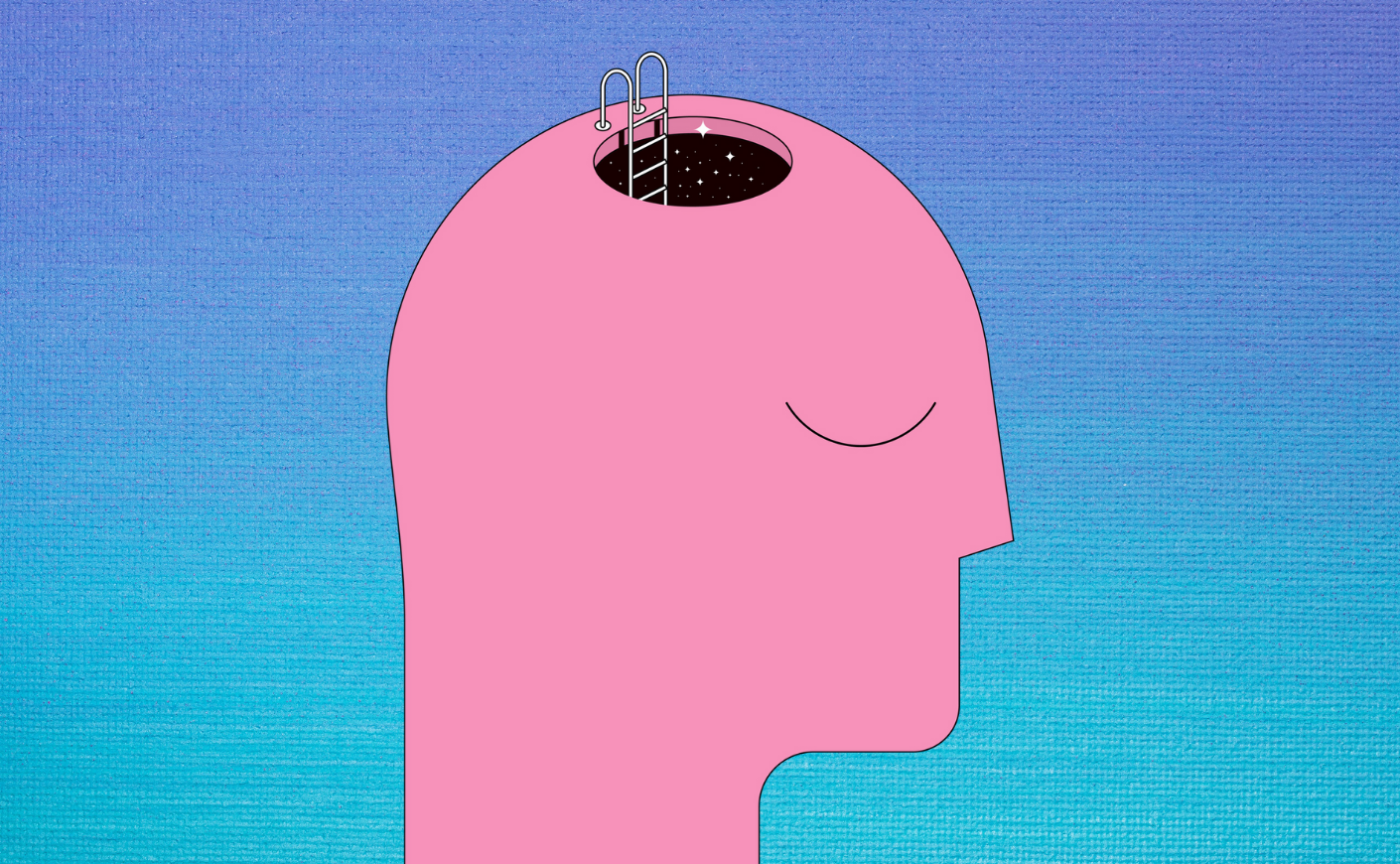 Illustration of a head with a ladder on top for exploring one's brain