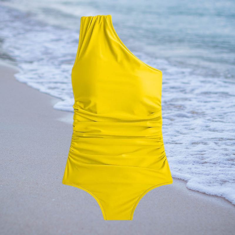 a yellow bathing suit
