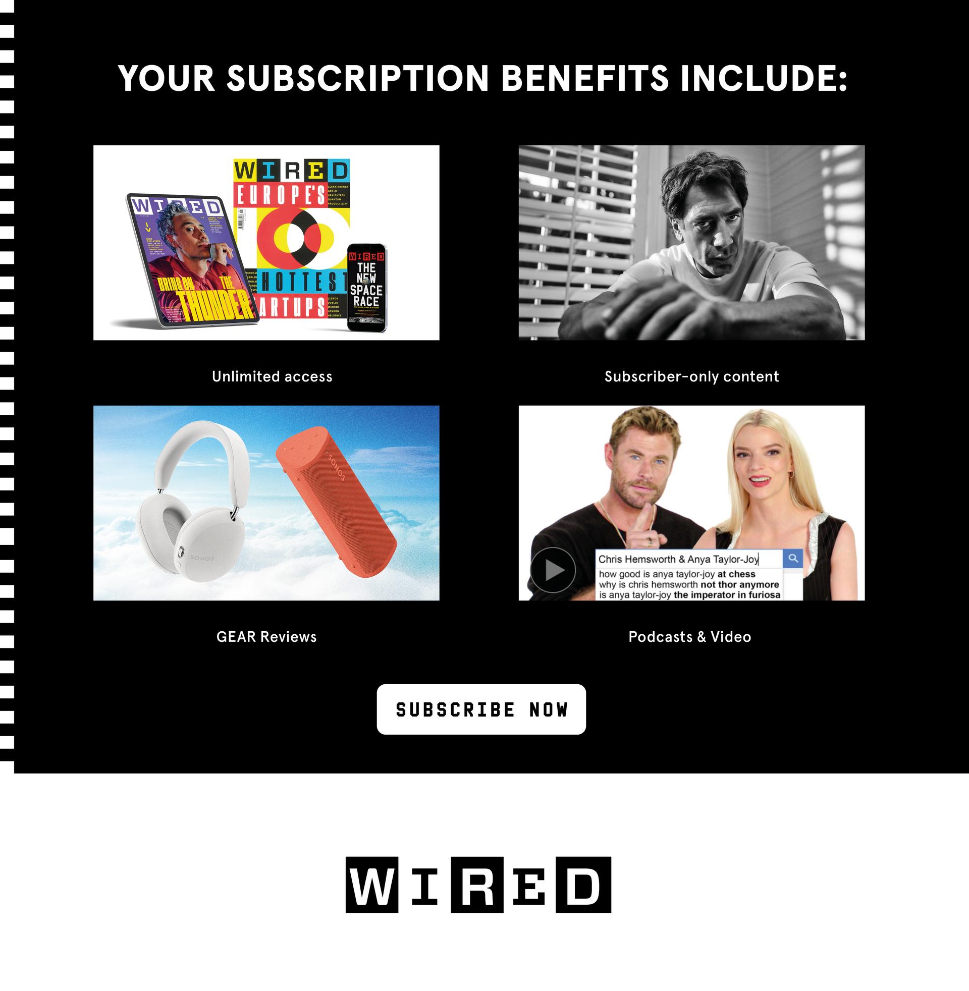 Grid of subscription benefits