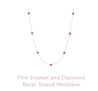 Pink Enamel and Diamond Bezel Strand Necklace