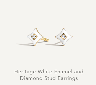 Heritage White Enamel and Diamond Stud Earrings