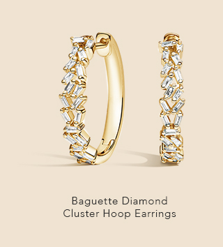 Baguette Diamond Cluster Hoop Earrings