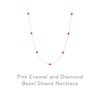 Pink Enamel and Diamond Bezel Strand Necklace