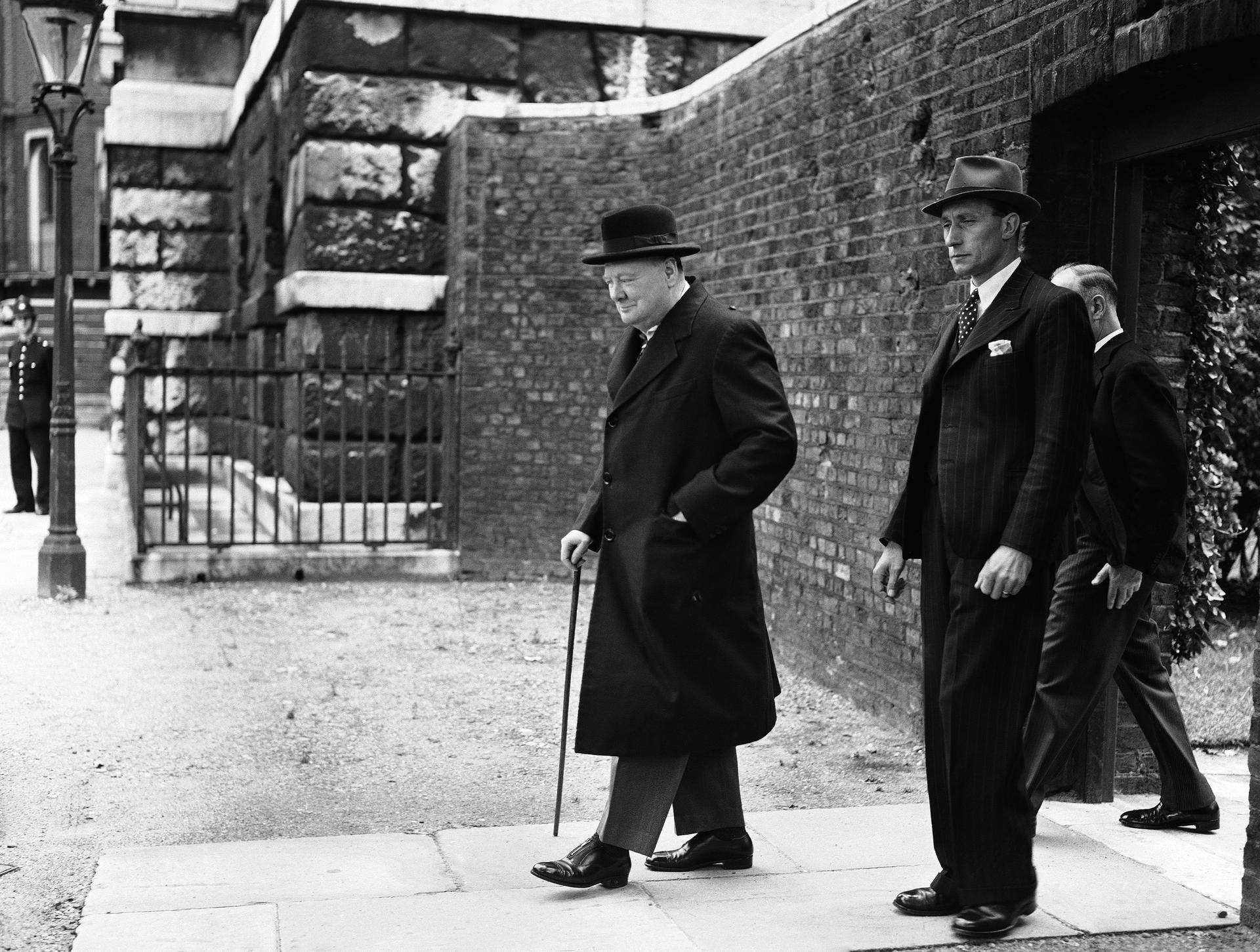 Churchill is seen at Storey’s Gate in London a day after resigning.