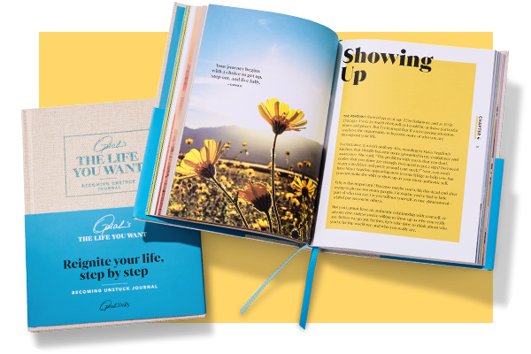 cover and interior spread of Oprah Daily's ''The Life You Want'' Becoming Unstuck Journal