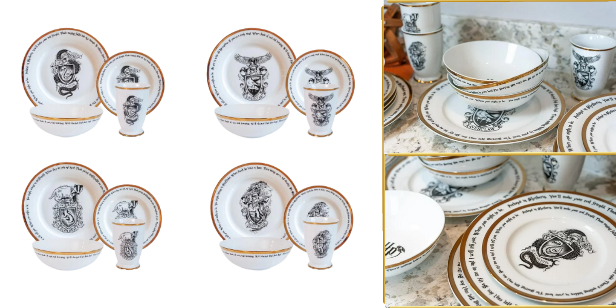 Harry Potter Hogwarts House Logos 16-Piece Ceramic Dinnerware Set