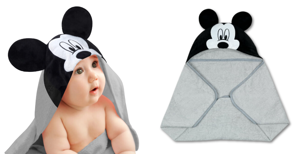 Lambs & Ivy Disney Baby Mickey Mouse Gray Cotton Hooded Baby Bath Towel