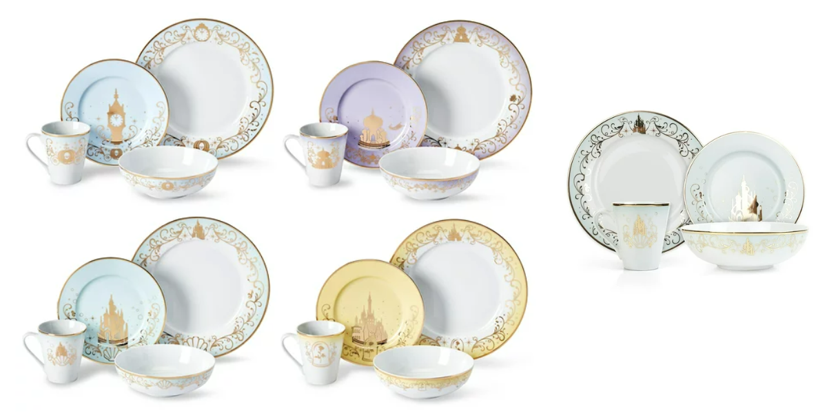 Disney Princess 16-Piece Dinnerware Set | Cinderella, Jasmine, Ariel, Belle