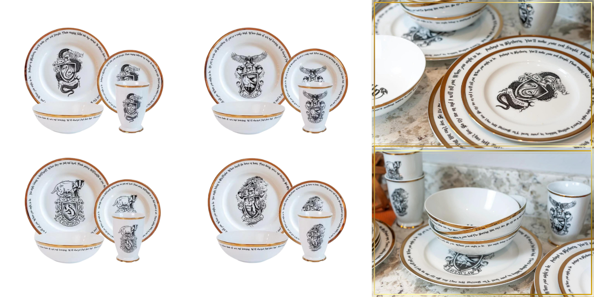 Harry Potter Hogwarts House Logos 16-Piece Ceramic Dinnerware Set Harry Potter Hogwarts House Logos 16-Piece Ceramic Dinnerware Set