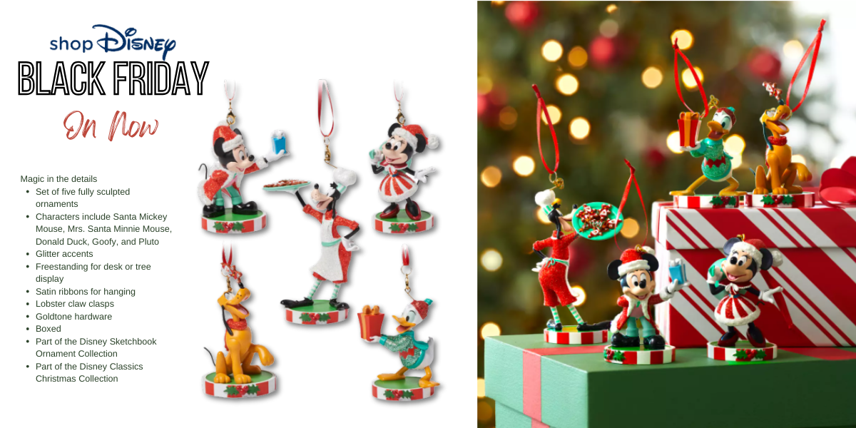 Santa Mickey Mouse and Friends Sketchbook Ornament Set