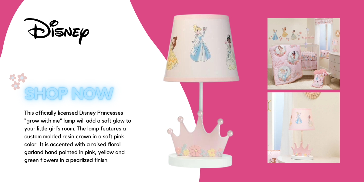 Lambs & Ivy Disney Princesses Pink Crown Nursery Lamp with Shade & Bulb