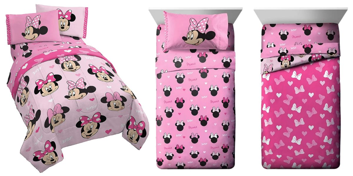 Disney Minnie Mouse Hearts N Love Pink 5 Piece Full Bed Set, Kids Bedding