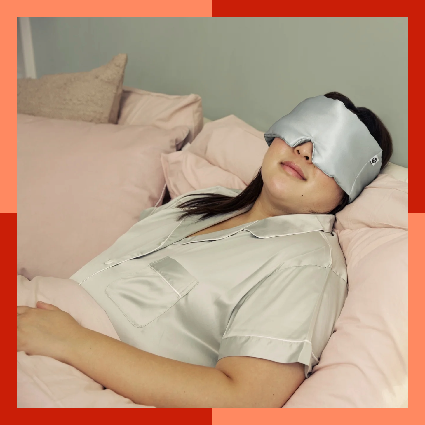 A Woman Wearing the PS Weighted Sleep Mask While Sleeping