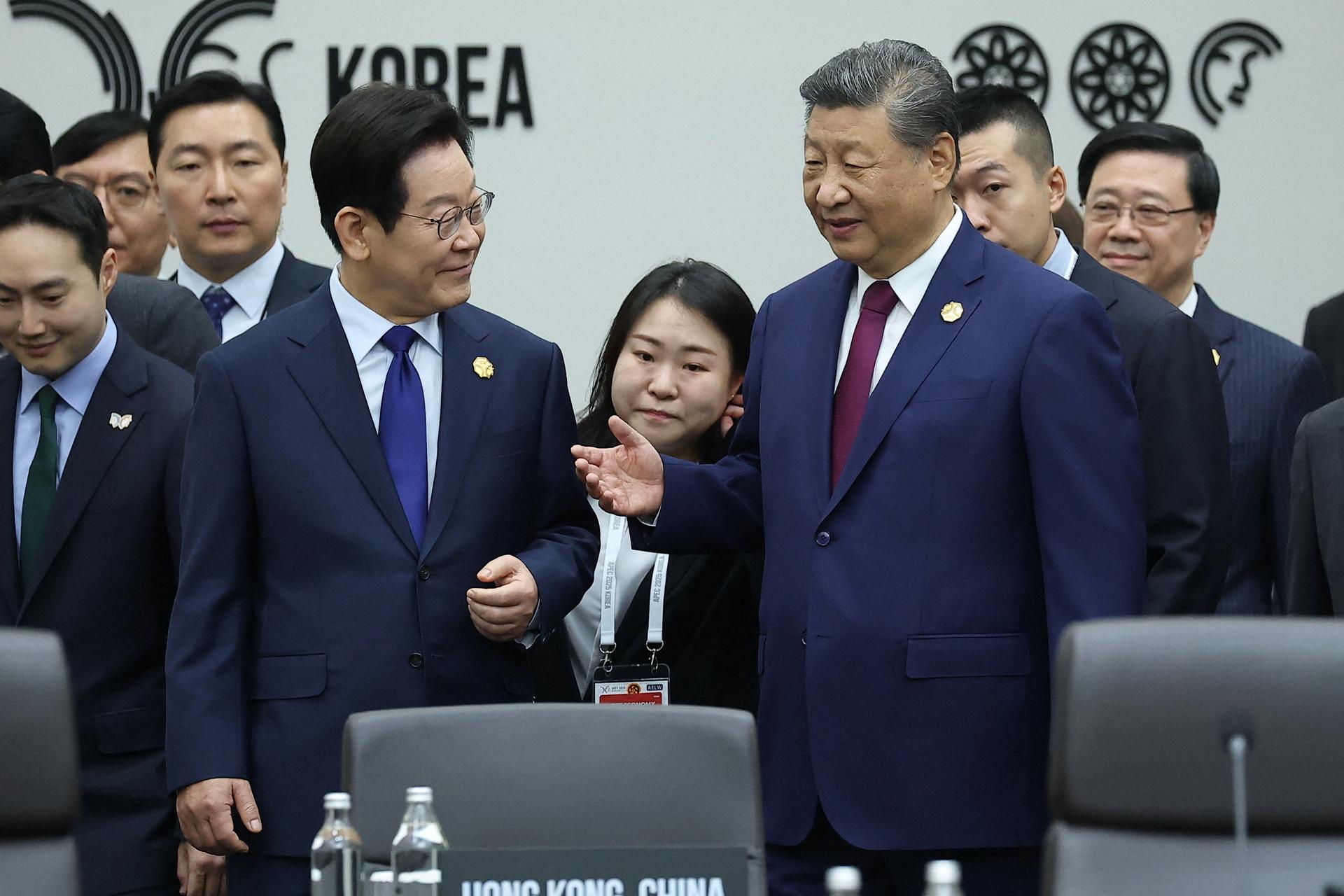 China's President Xi Jinping talks with South Korea's President Lee Jae Myung