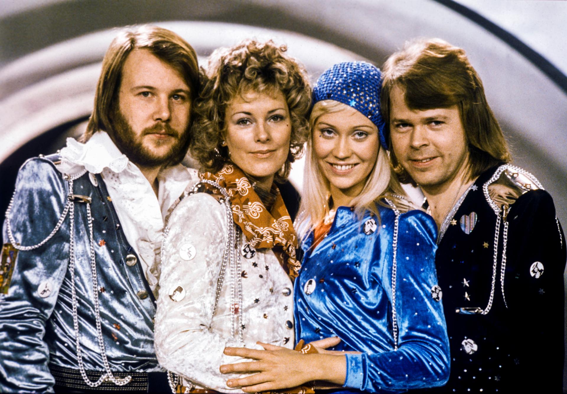 Pop group Abba pose after winning the Swedish branch of the Eurovision Song Contest in 1974