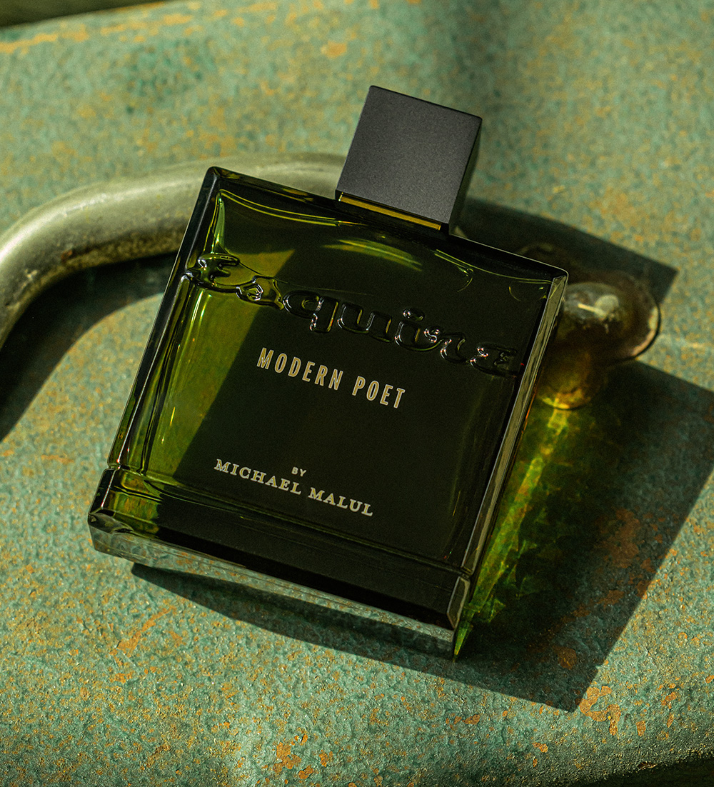 Modern Poet, green cologne bottle 