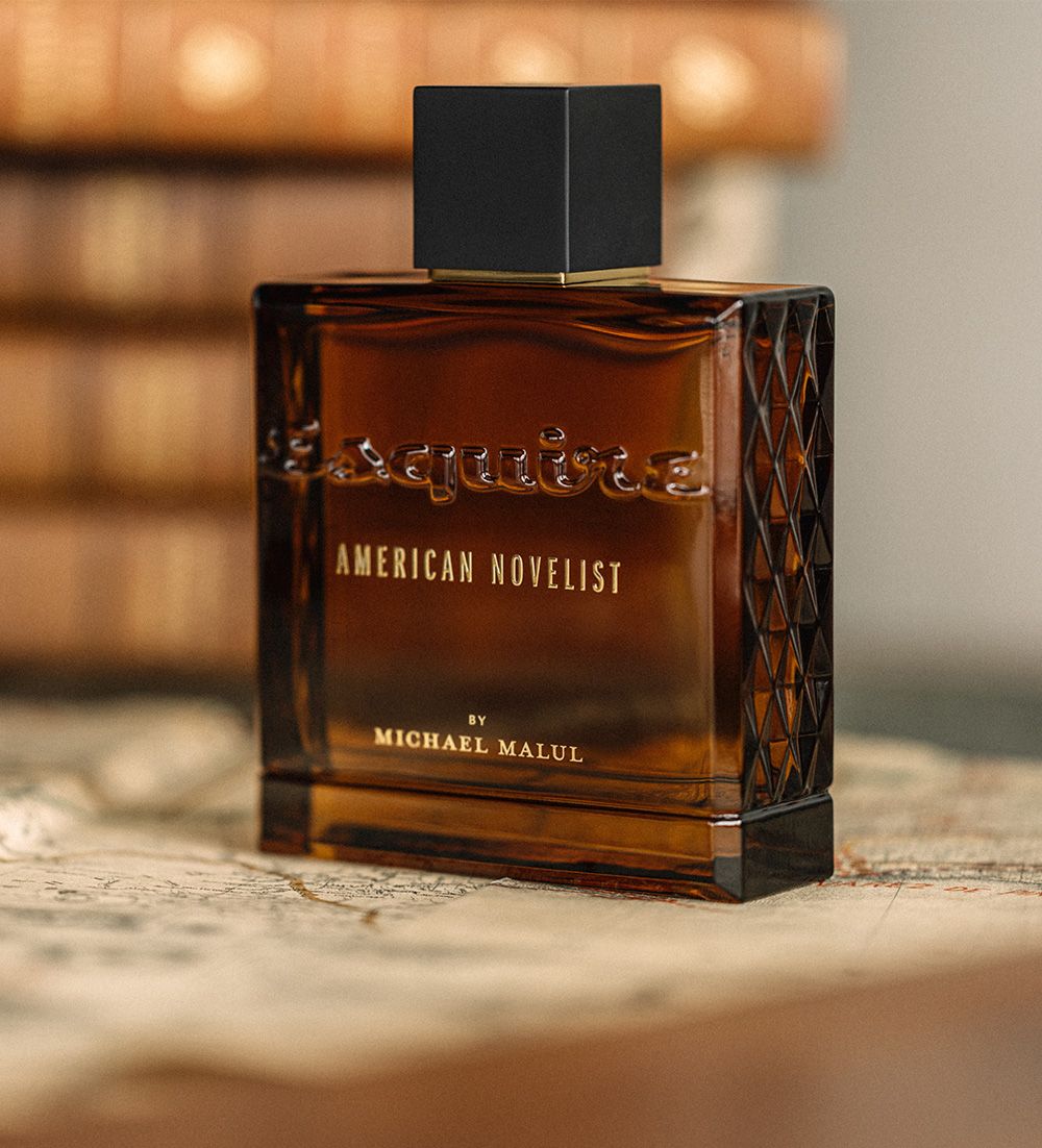 American Novelist, brown cologne bottle 