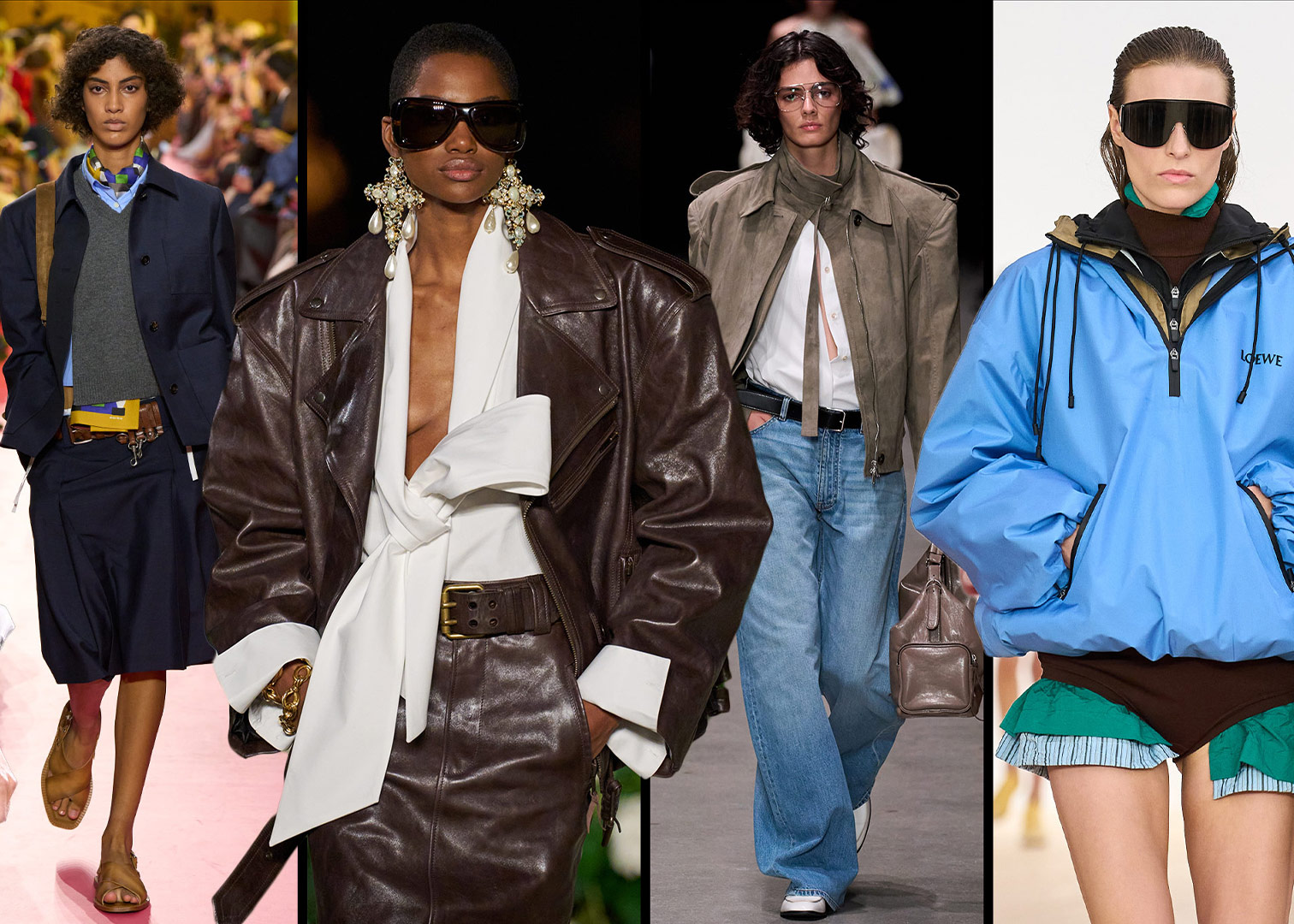 Runway images of models wearing denim